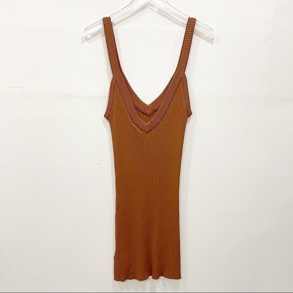 Somedays Lovin Pastel Skies Pinafore Ribbed Dress in Hazelnut Medium V-Neck New - Picture 6 of 12